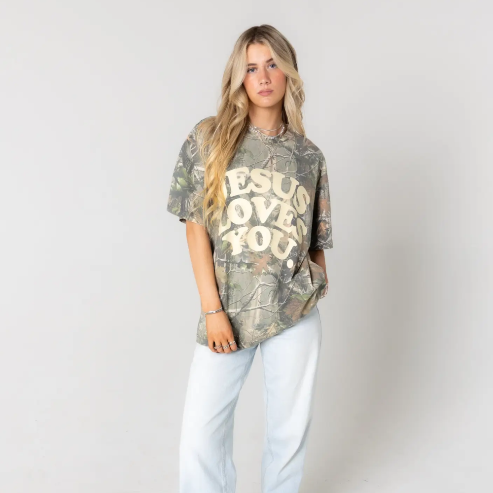 Jesus Loves You Oversize Camo Tee|6545