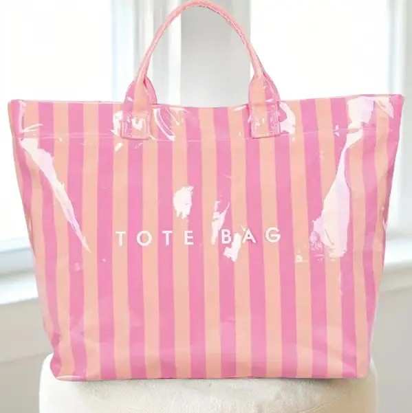 Pink and Orange Striped Tote Bag|8146