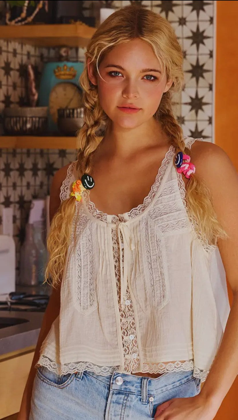 Bucketlist Ivory Lace Tank Top|1648