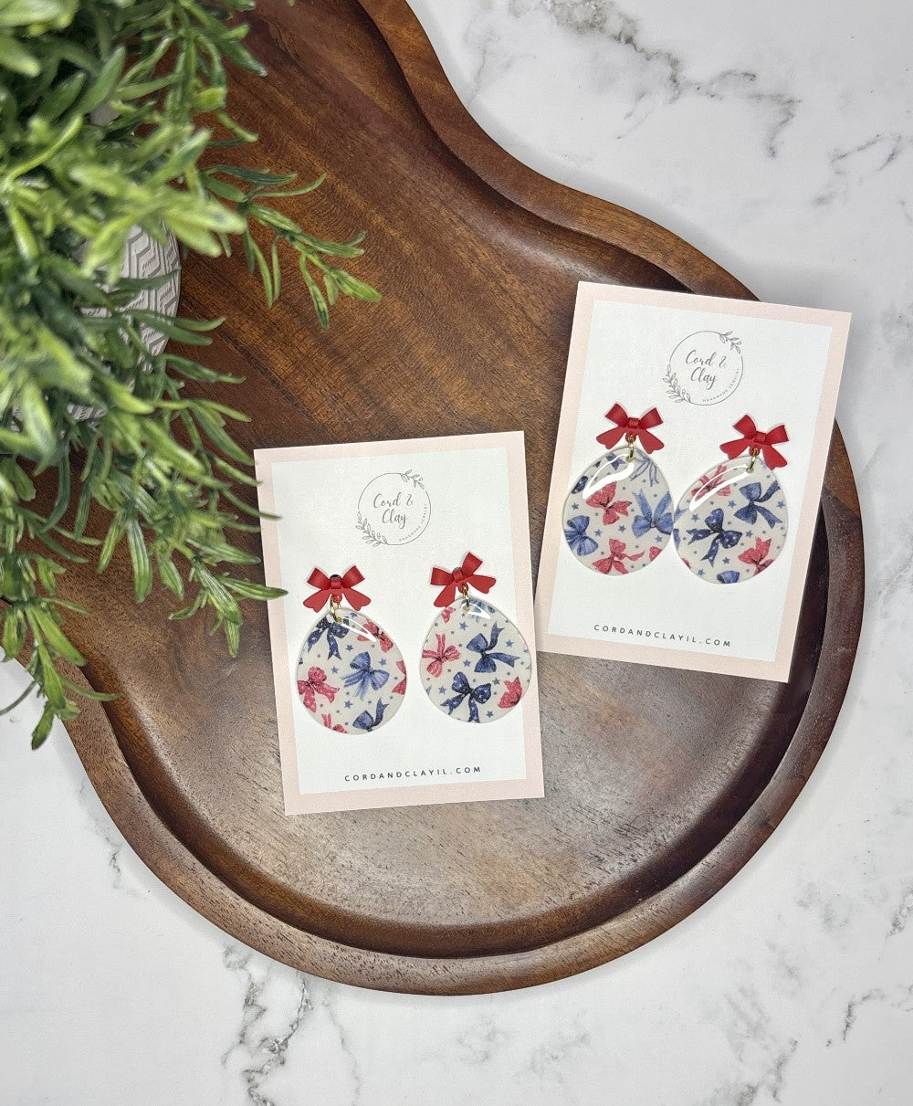 Patriotic Bow Print Dangles|7920