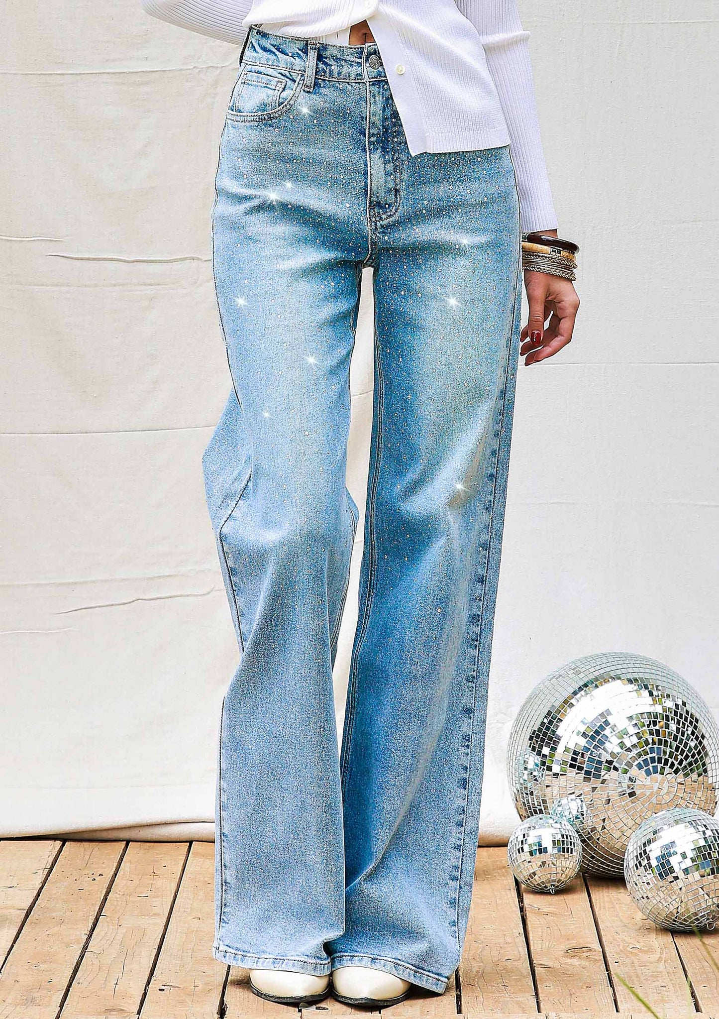 Taylor Shimmer High-Rise Wide Leg Jeans
