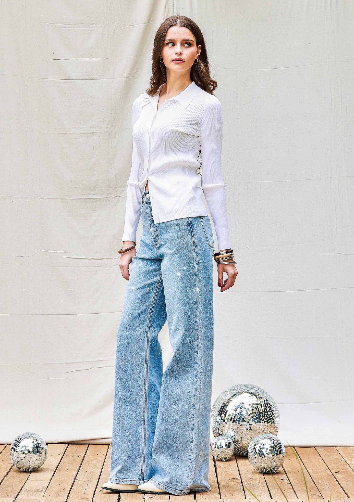 Taylor Shimmer High-Rise Wide Leg Jeans