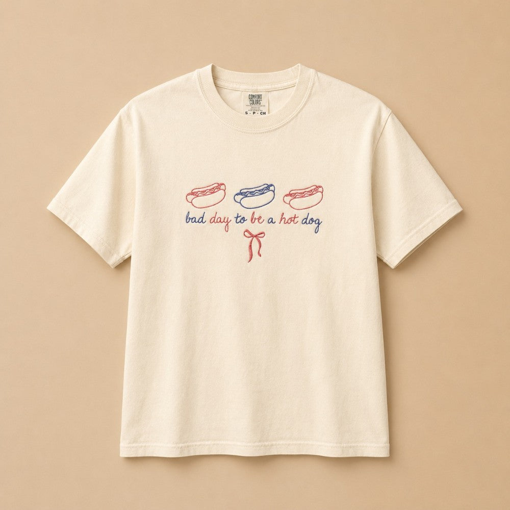 Bad Day To Be A Hot Dog Embroidered Tee|8178