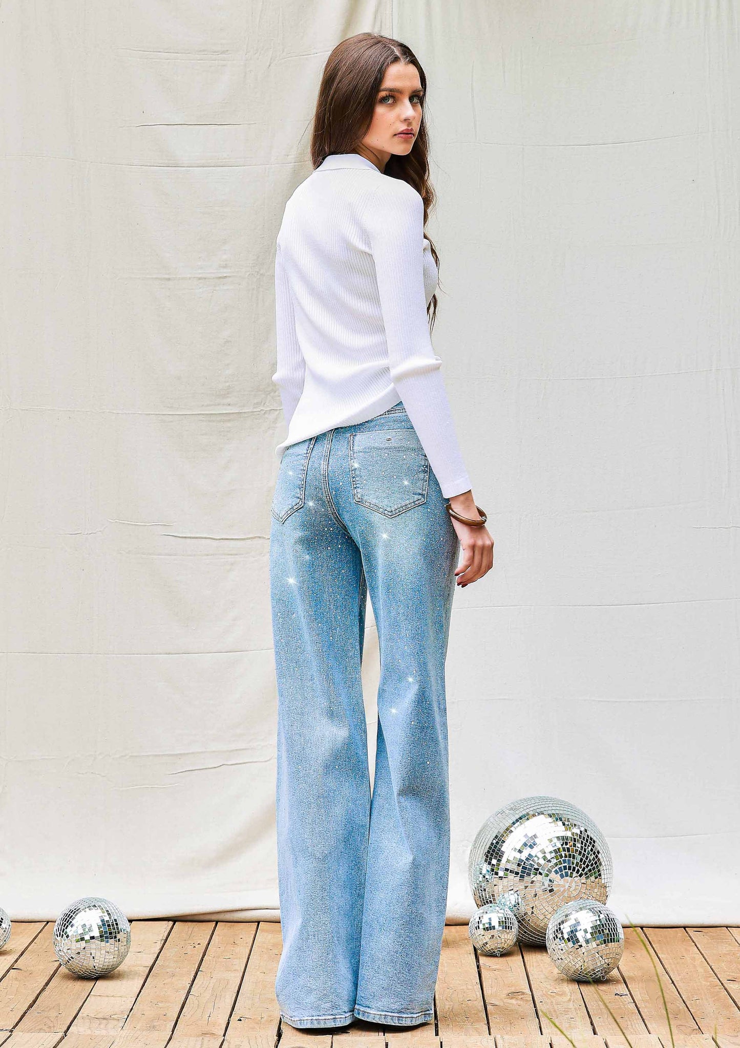 Taylor Shimmer High-Rise Wide Leg Jeans