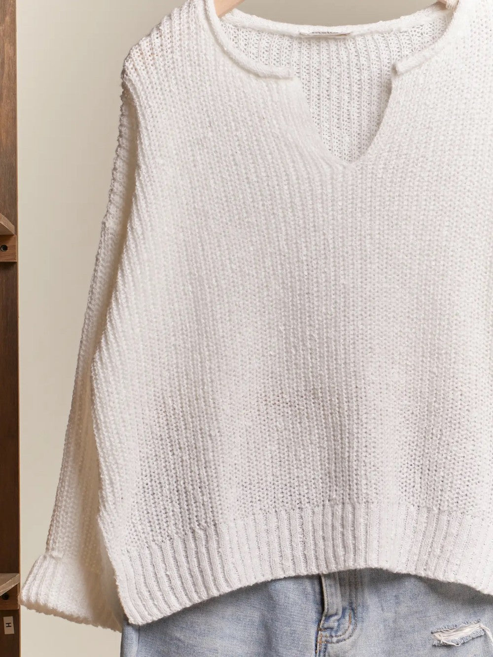 Ripped Neck Loose Fit Sweater|4752