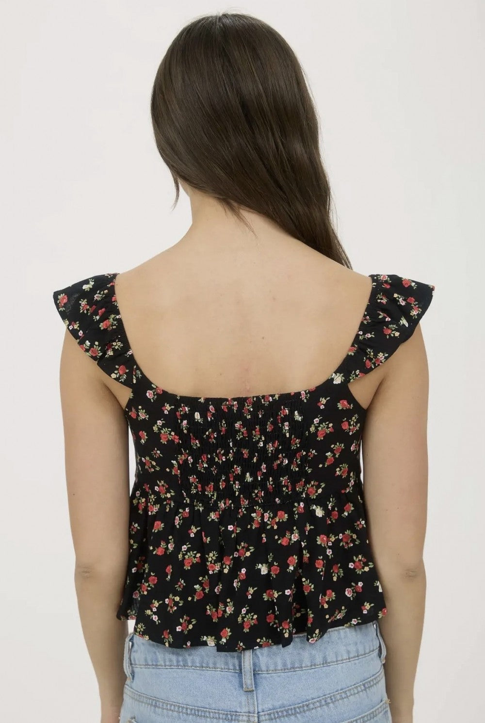 Floral Clip Dot Front Tie Crop Top|6153