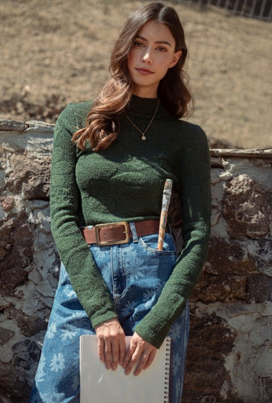 Hunter Green Floral Mock Neck|1786