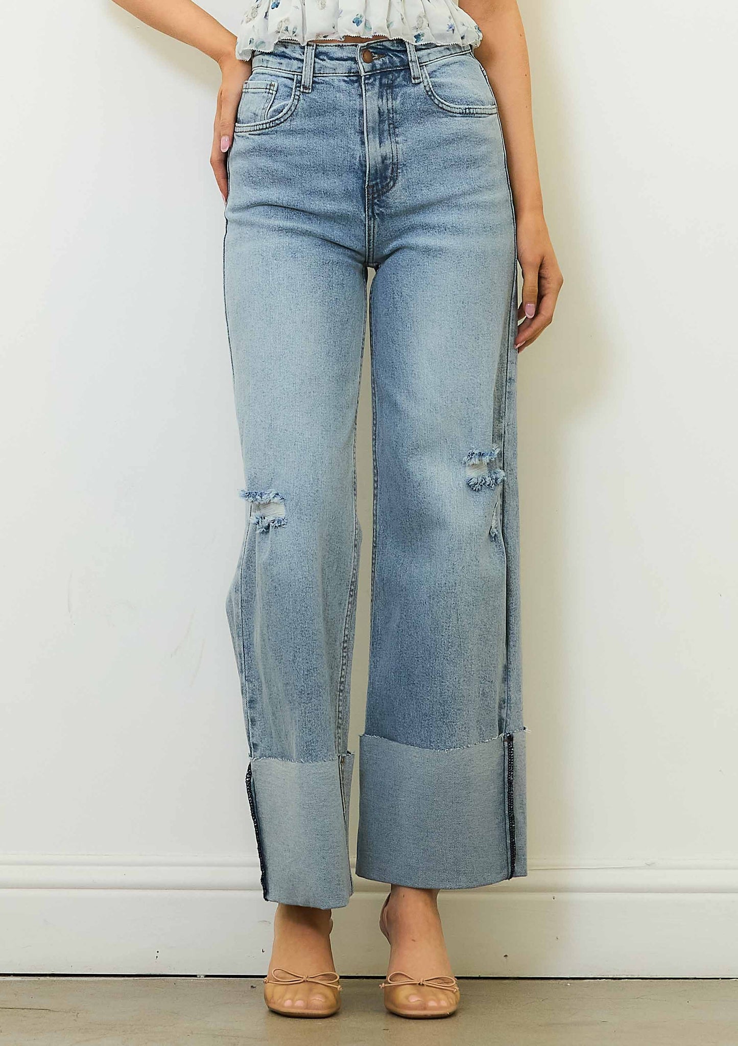 Zoe Wide Leg Distressed Denim