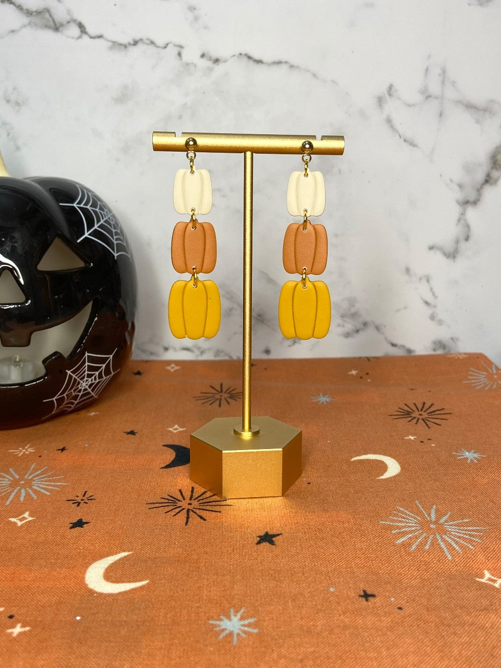 Candy Corn Tiered Pumpkin Dangles|1510