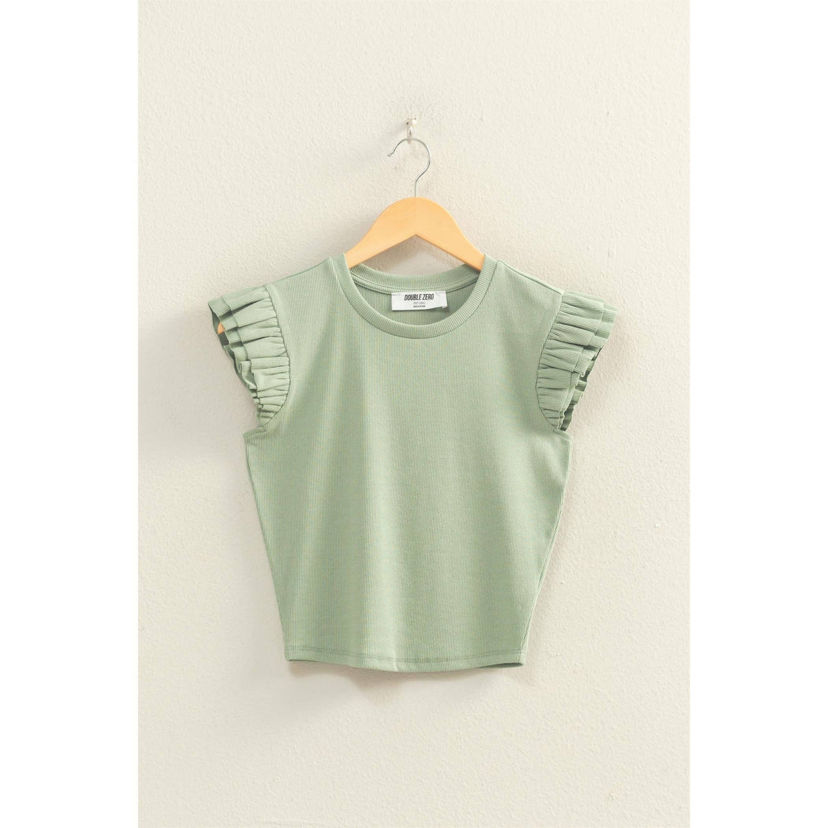 Flutter Sleeve Ribbed Cropped Top