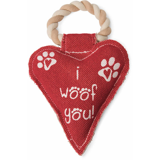 Heart Woof - 10" Canvas Dog Toy on Rope