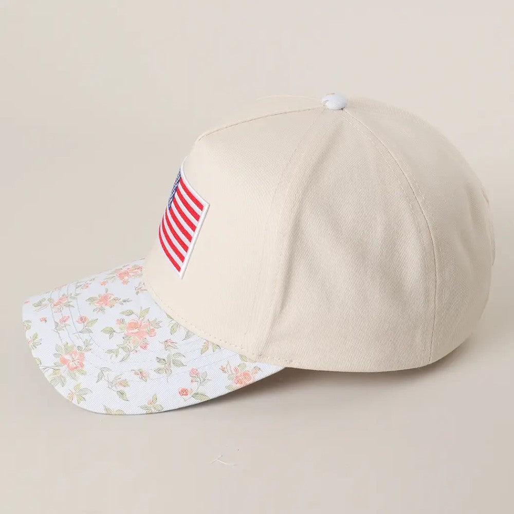 American Flag Embroidered Flower Cap|8024