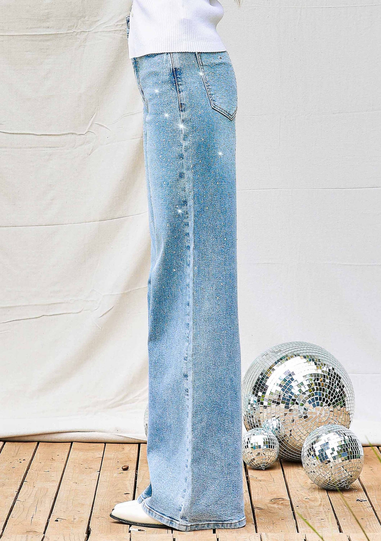 Taylor Shimmer High-Rise Wide Leg Jeans