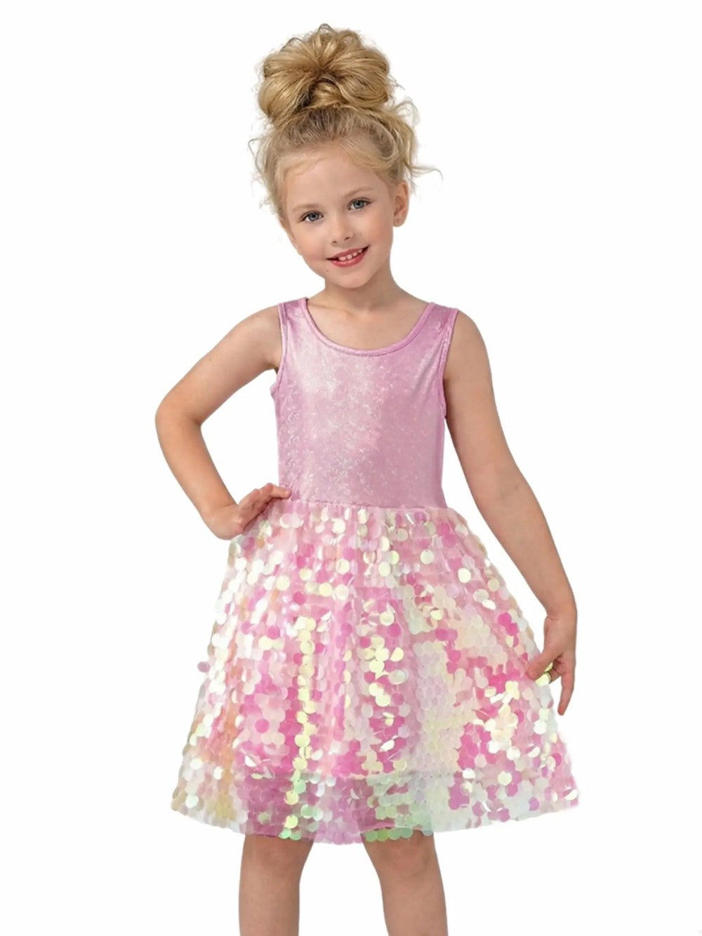 Metallic Pink Ombre Sequin Party Dress|8566