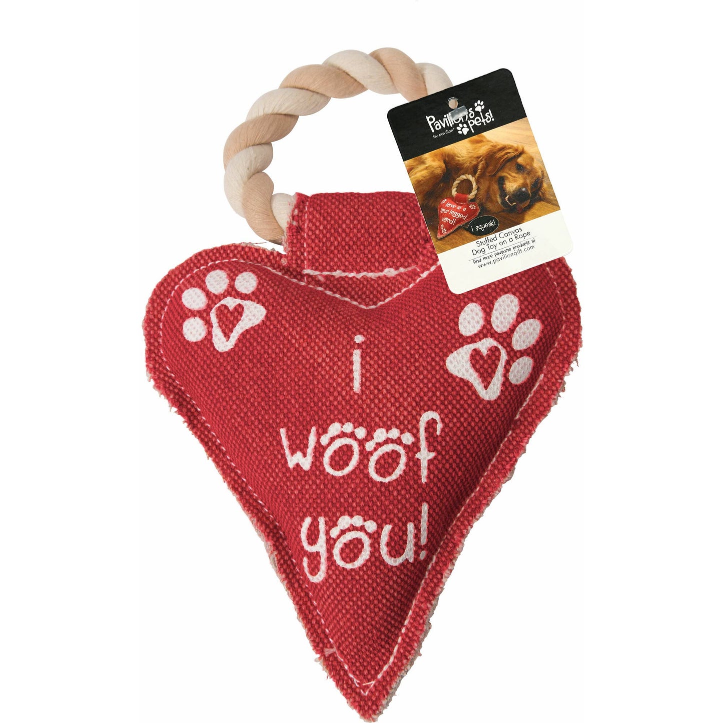Heart Woof - 10" Canvas Dog Toy on Rope