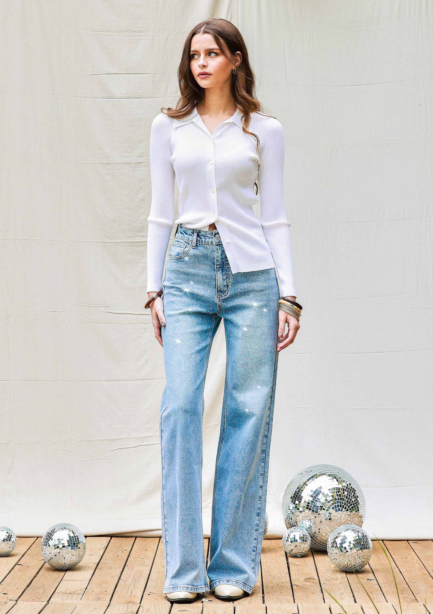 Taylor Shimmer High-Rise Wide Leg Jeans