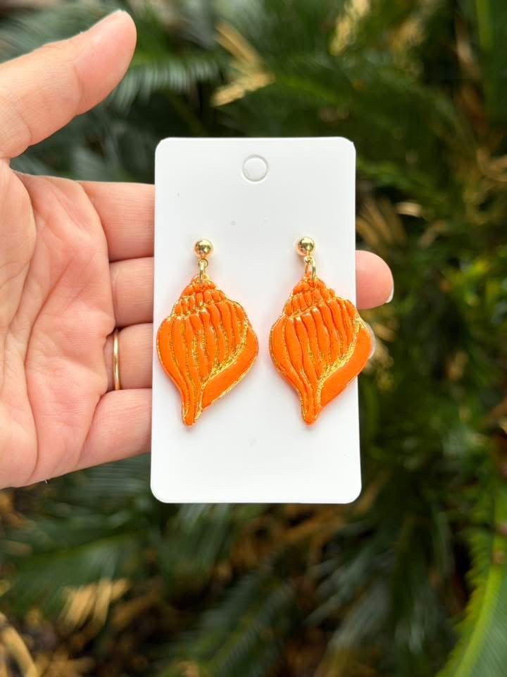 Orange simple shell clay dangles|7911