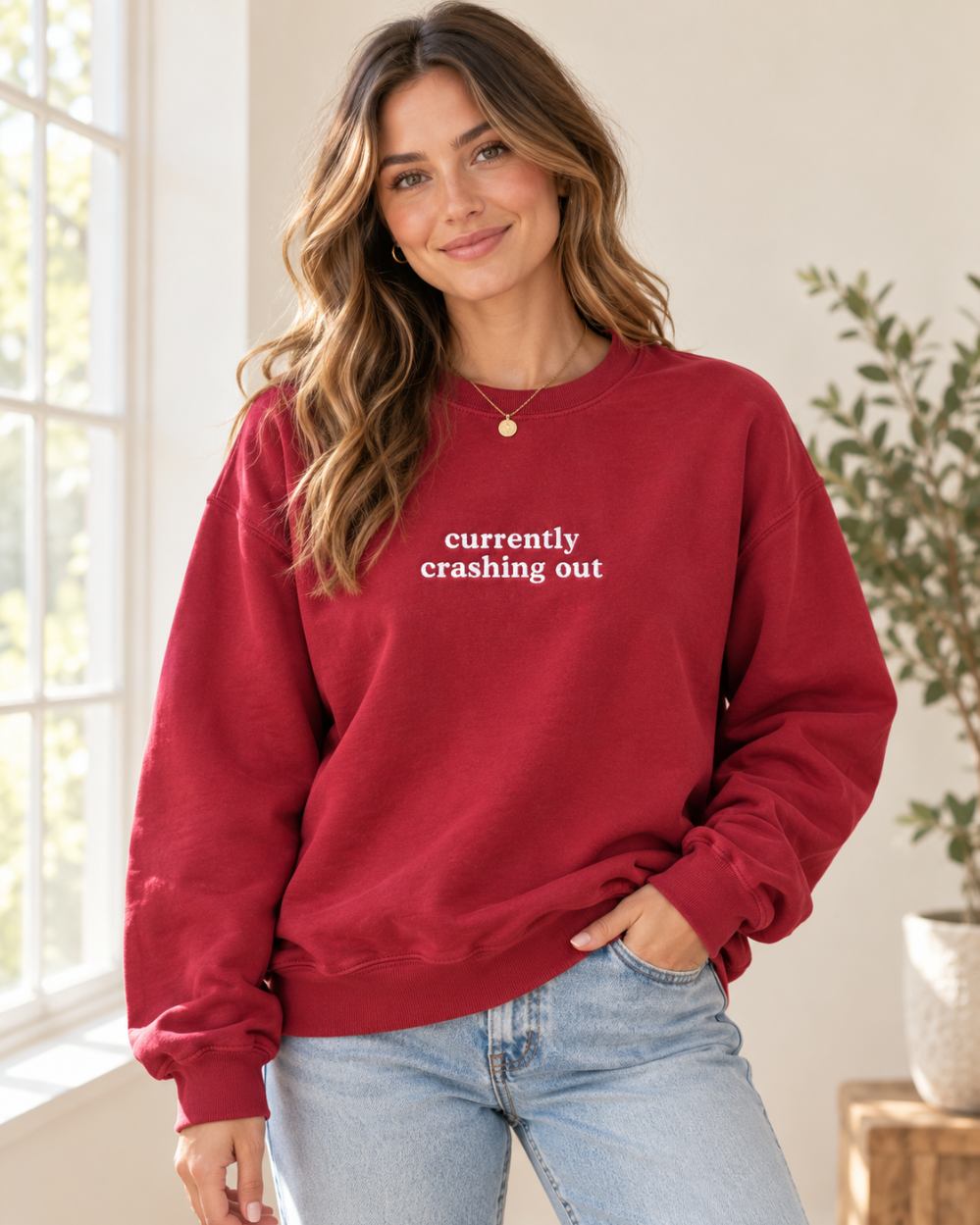 Currently Crashing Out Embroidered Crew|9324