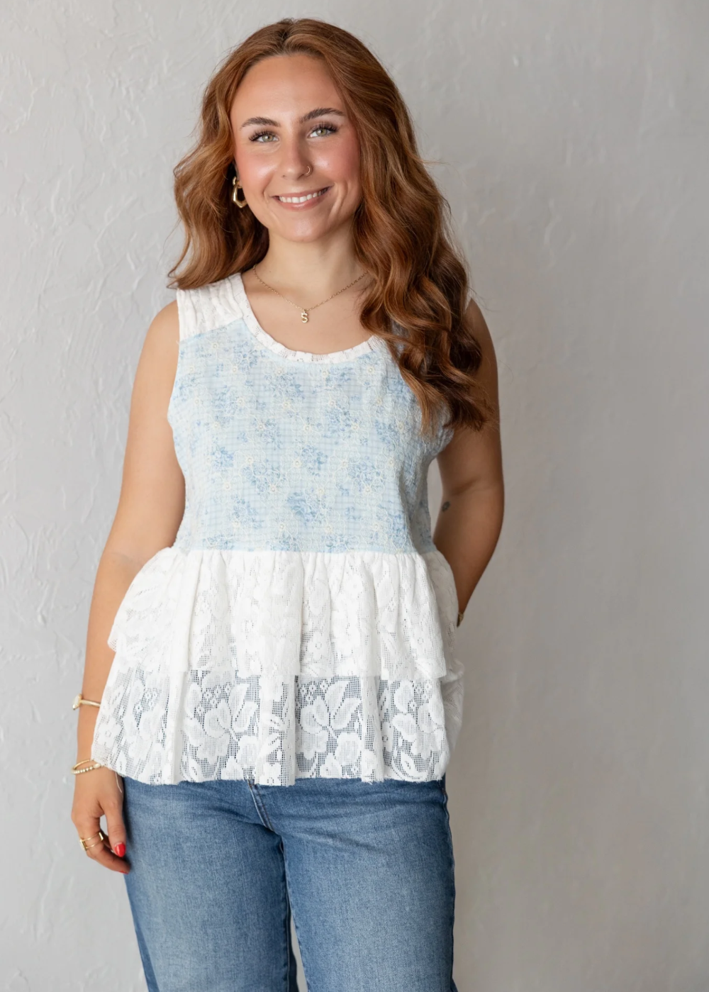 POL Lace Blue & White Top|8480