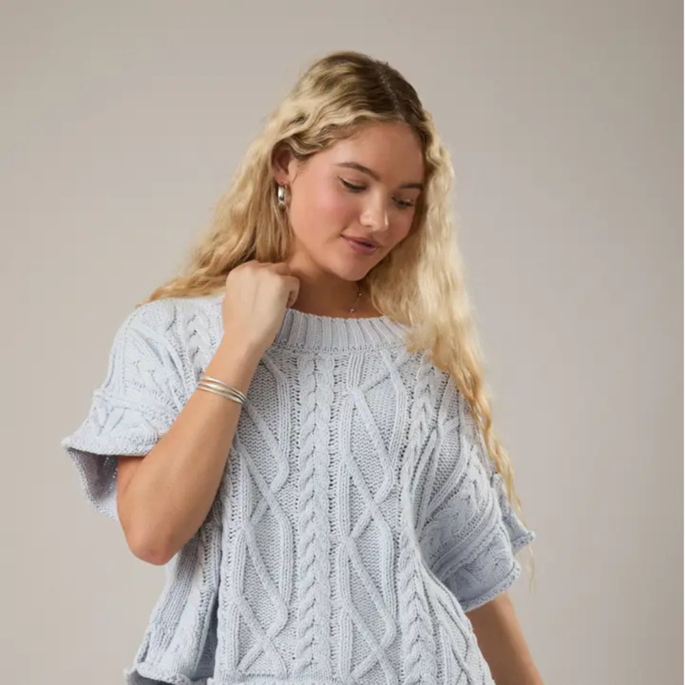 Sky Cable Knit Sweater Top|6175