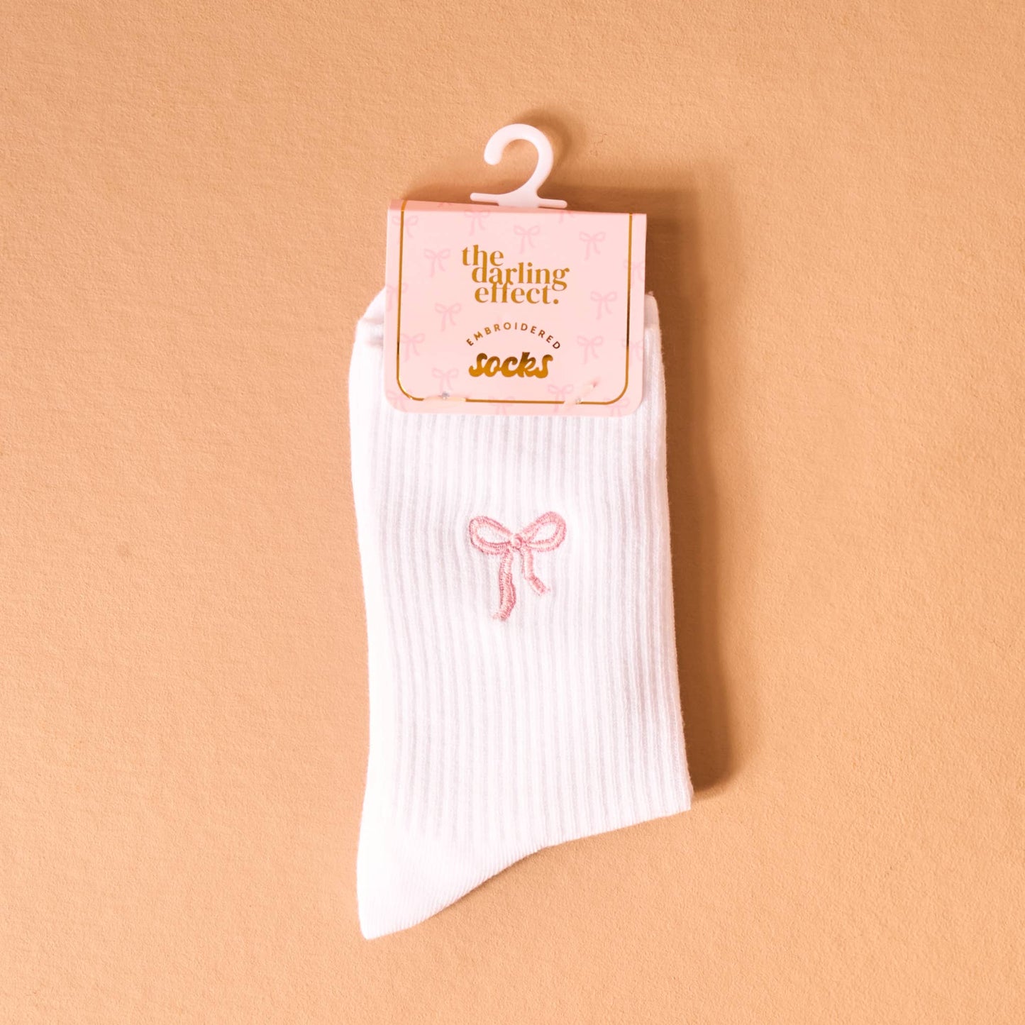 Embroidered Crew Socks-Pink Bow