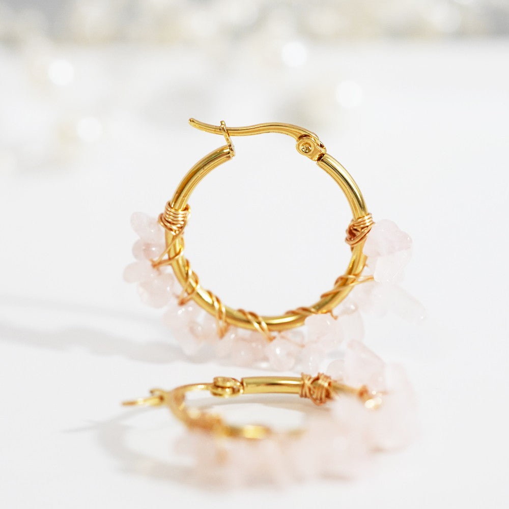 Moderno Stone Hoop Earrings - Pink|1329