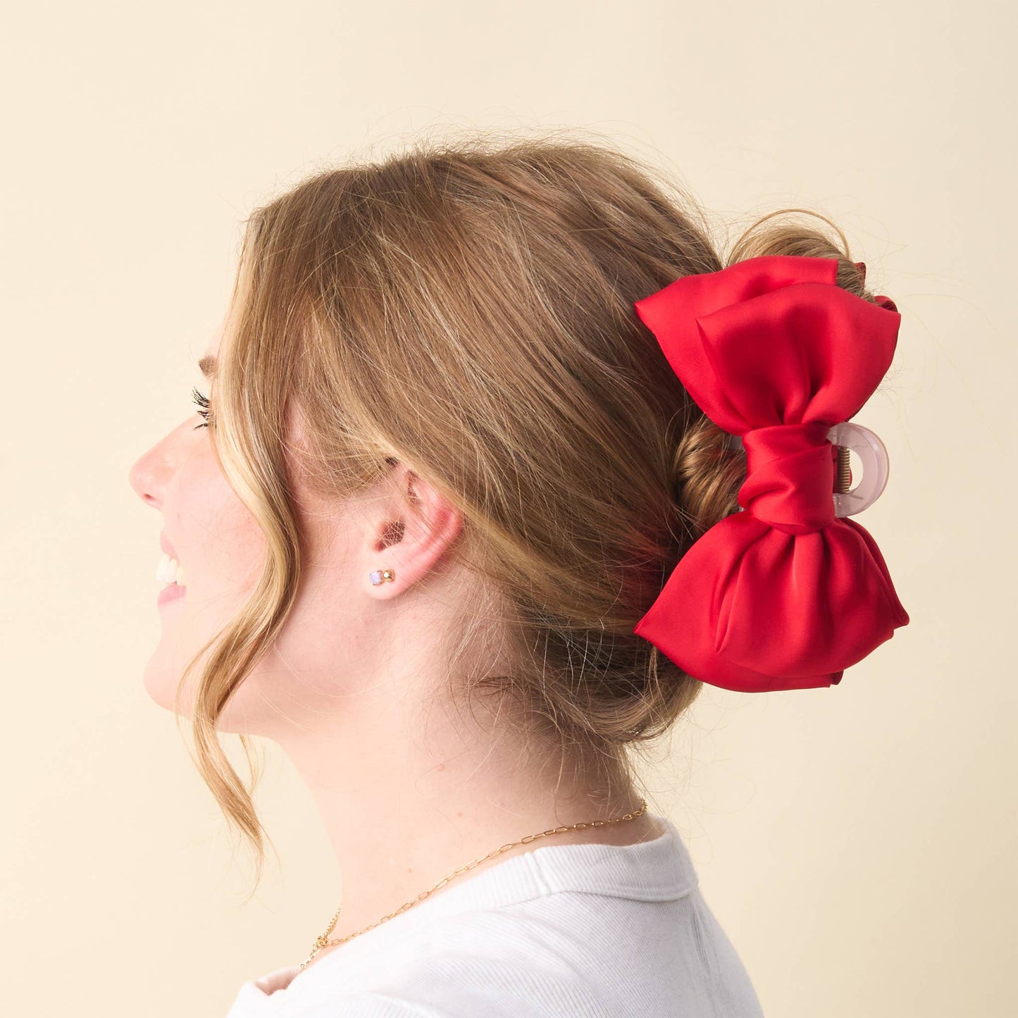 Satin Bow Claw Clip-Red