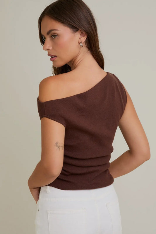 Chocolate Off The Shoulder Sweater Top|1830