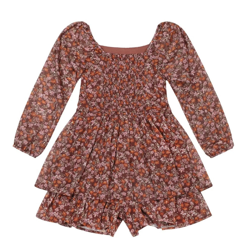 Tween Long Sleeve Floral Romper|9292