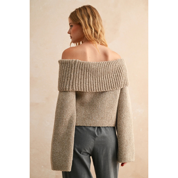 Off Shoulder Oatmeal Sweater|5566