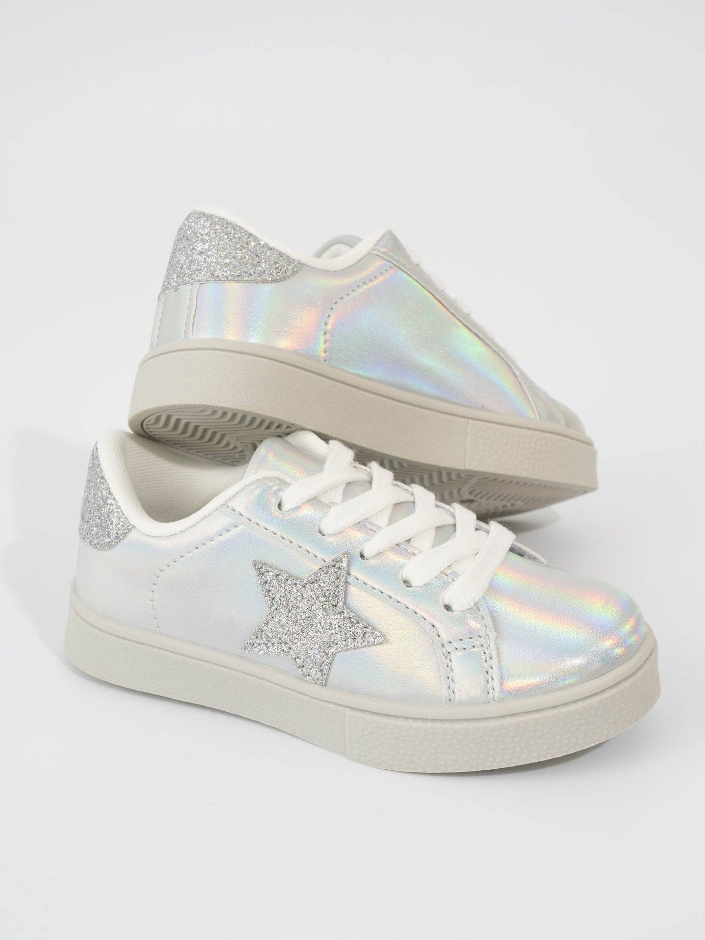 Girls' Holographic Sparkle Star Sneaker - Silver