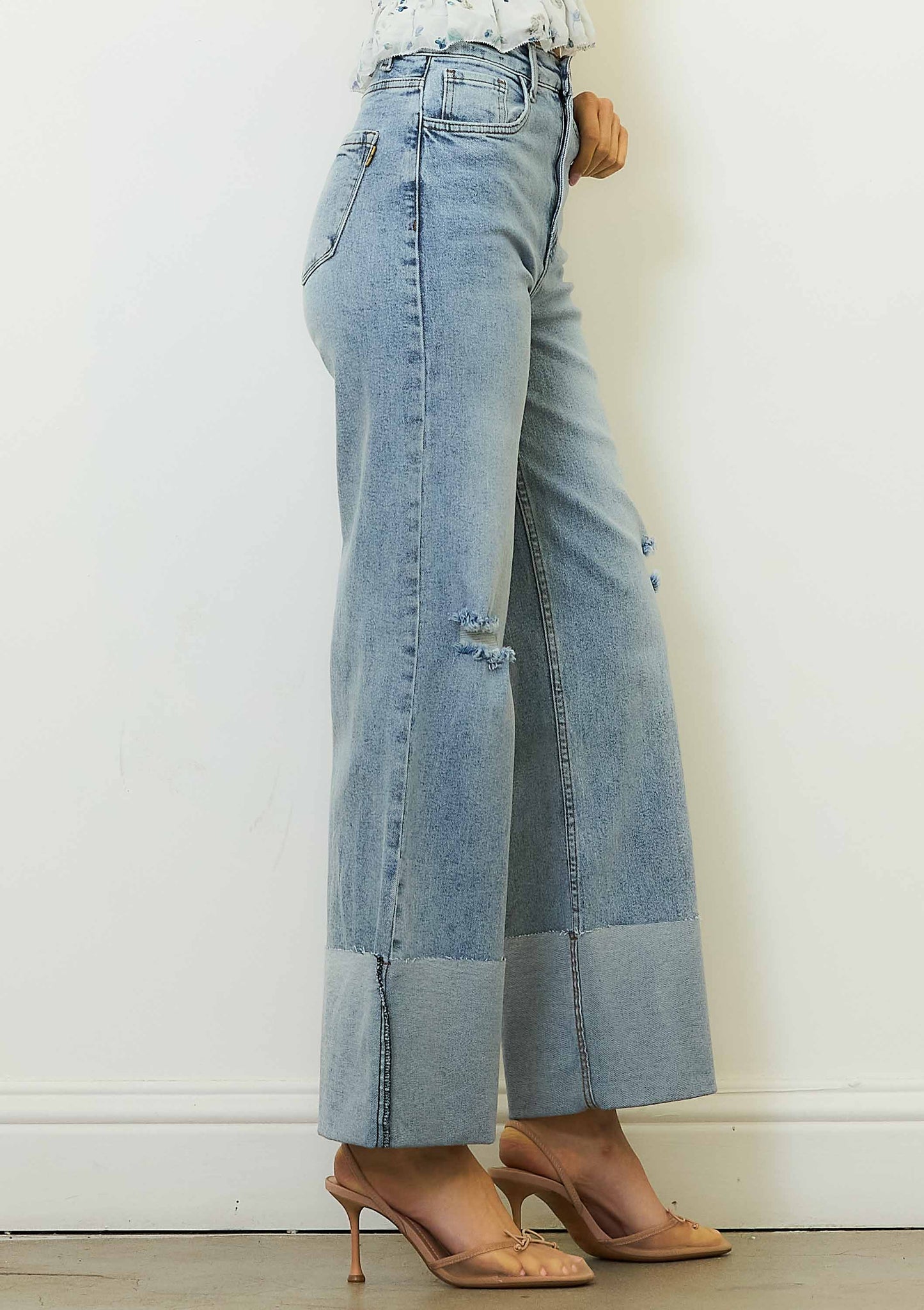 Zoe Wide Leg Distressed Denim