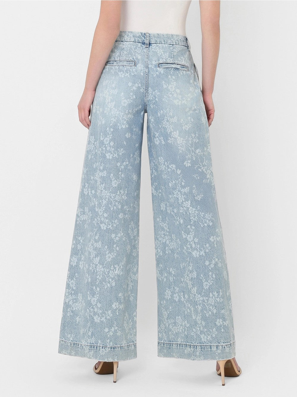 Super High Rise Floral Print Pleated Wide Leg Jeans|6052