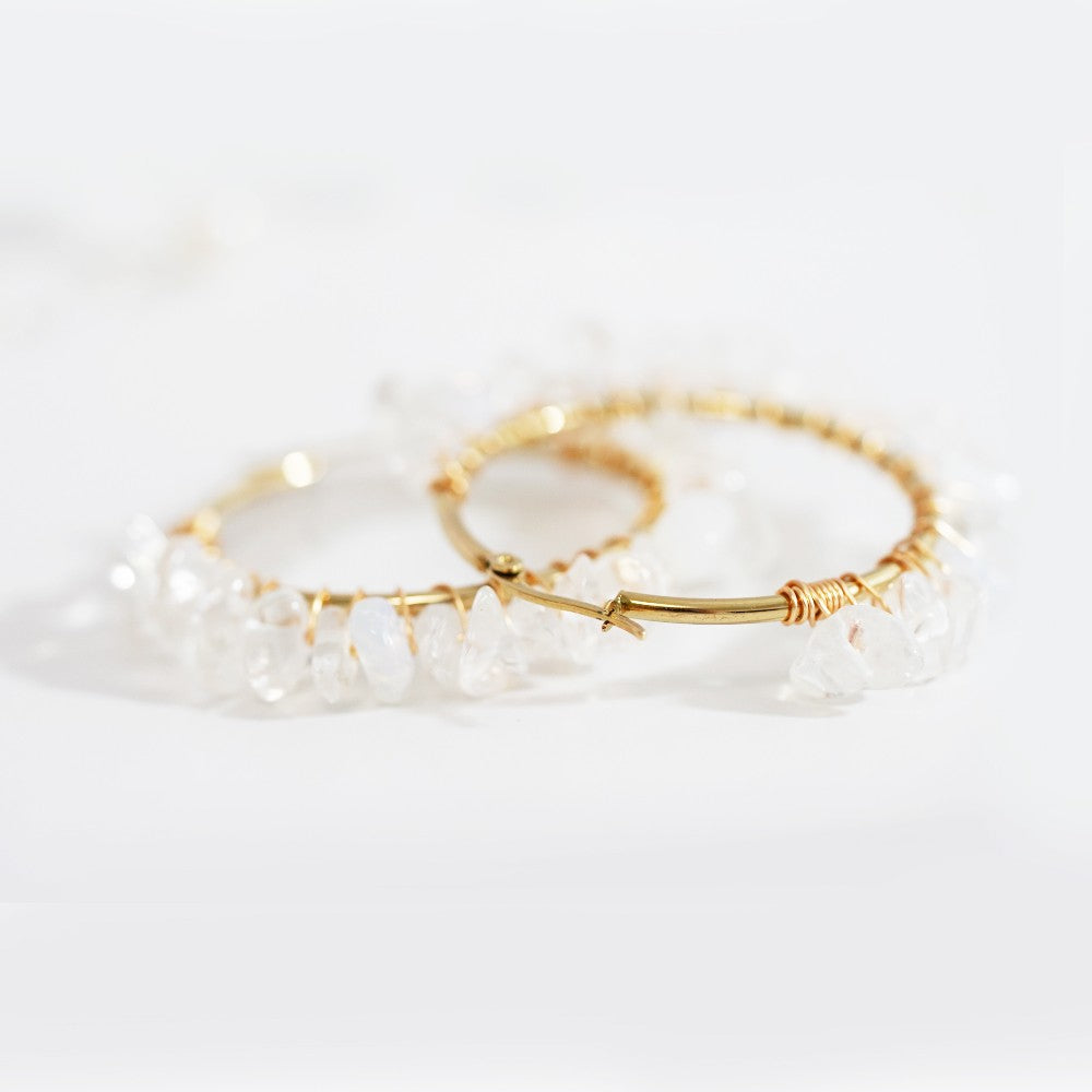 Moderno Stone Hoop Earrings - White|1327