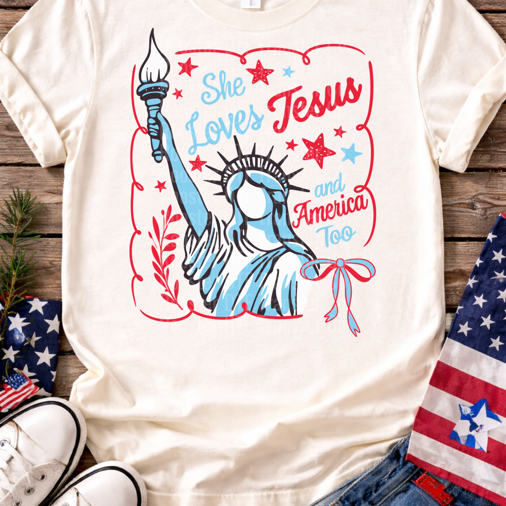 She Loves Jesus and America Too T-Shirt|8255