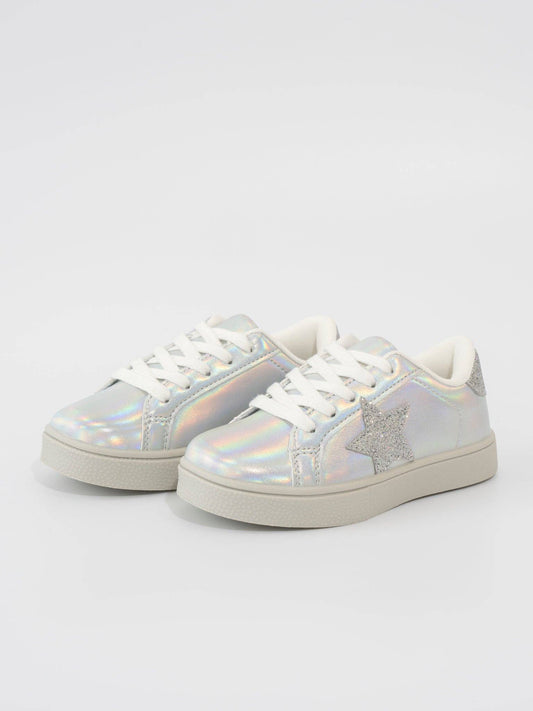 Girls' Holographic Sparkle Star Sneaker - Silver