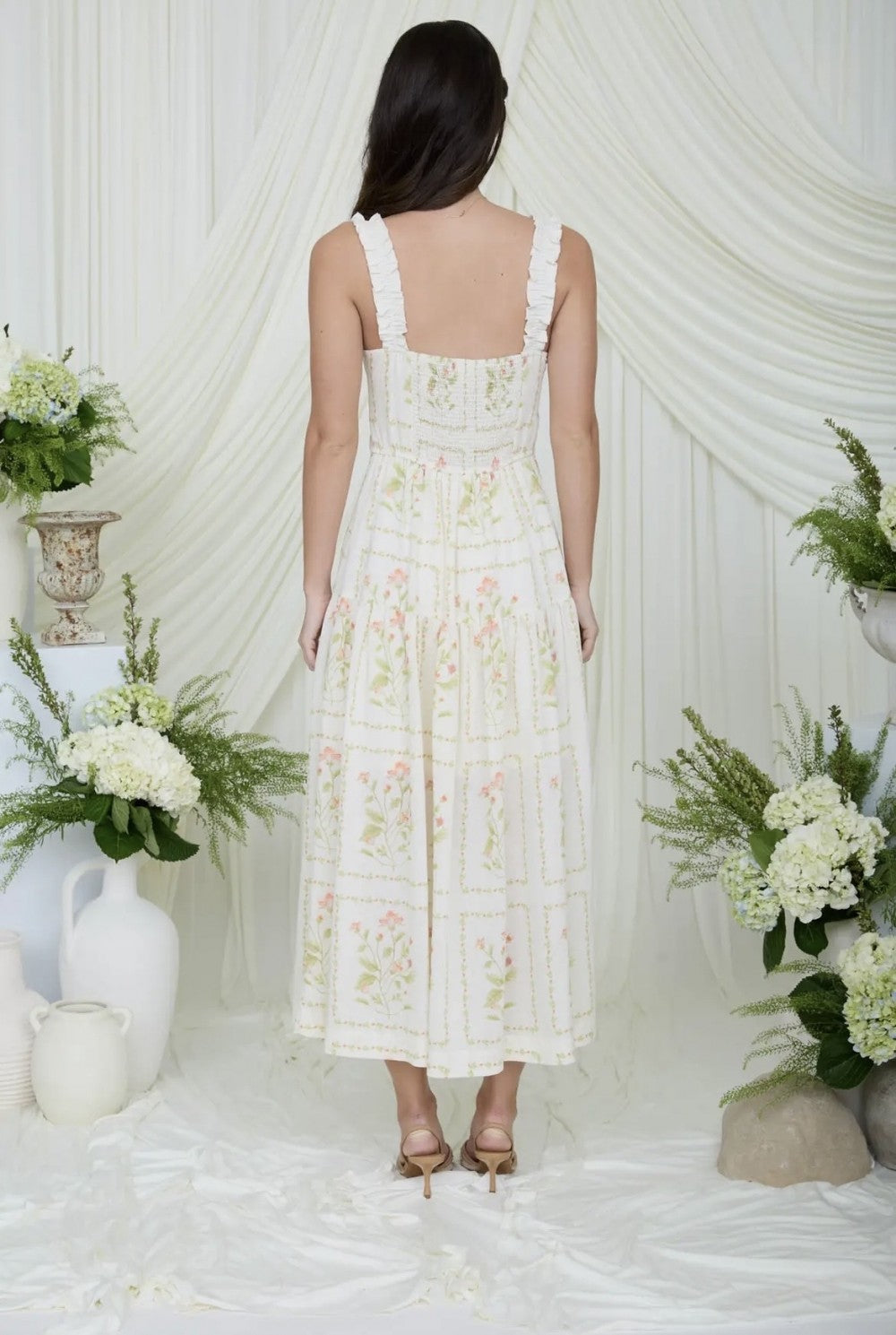 Floral Drop Waist Sleeveless Midi Dress|6151