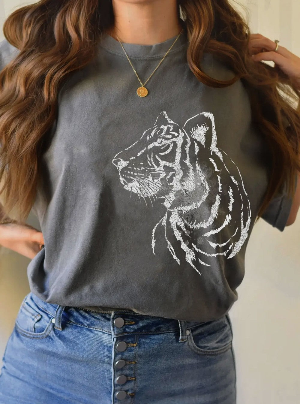 Grey Tiger Head Tee|8539