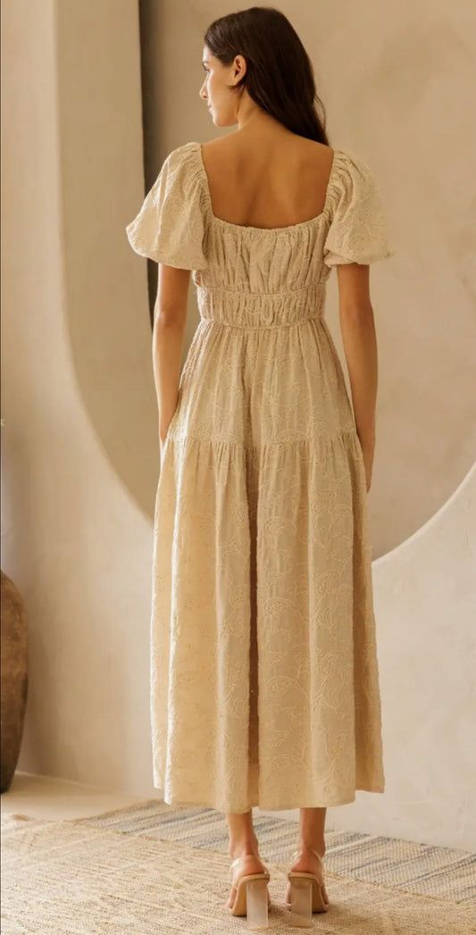 Beige Floral Embrodiered Maxi Dress|5768