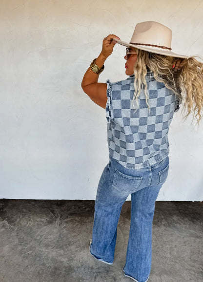 Lainey Checker Denim Vest|919