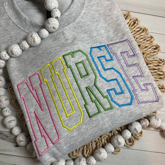 NURSE Embroidered Varsity Crewneck Sweatshirt