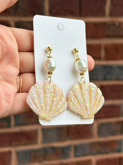 Opal clay seashell earrings|7895