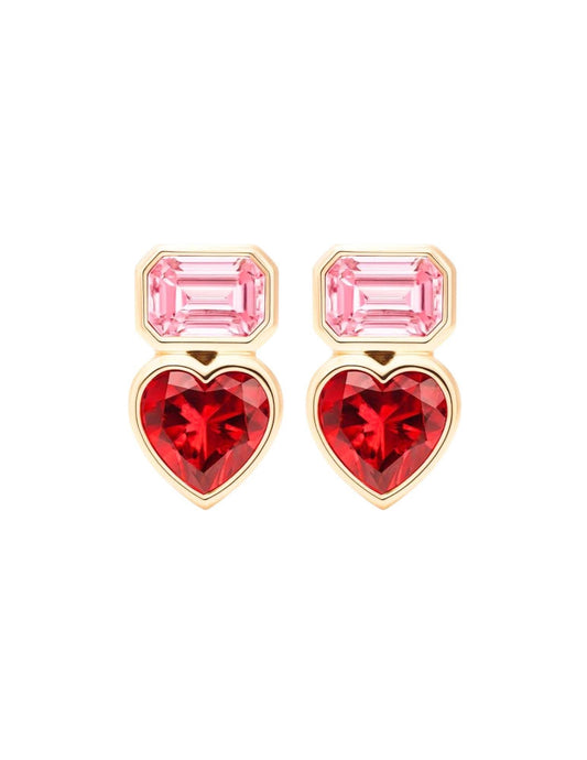 Emerald Cut Heart Studs