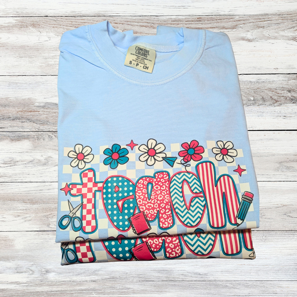 Floral Teacher Shirt - Blue|5230