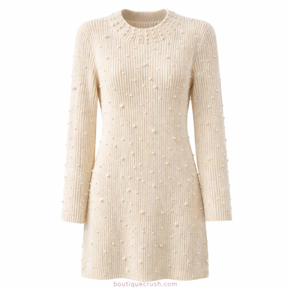 Pearl Cream Sweater Dress|6091