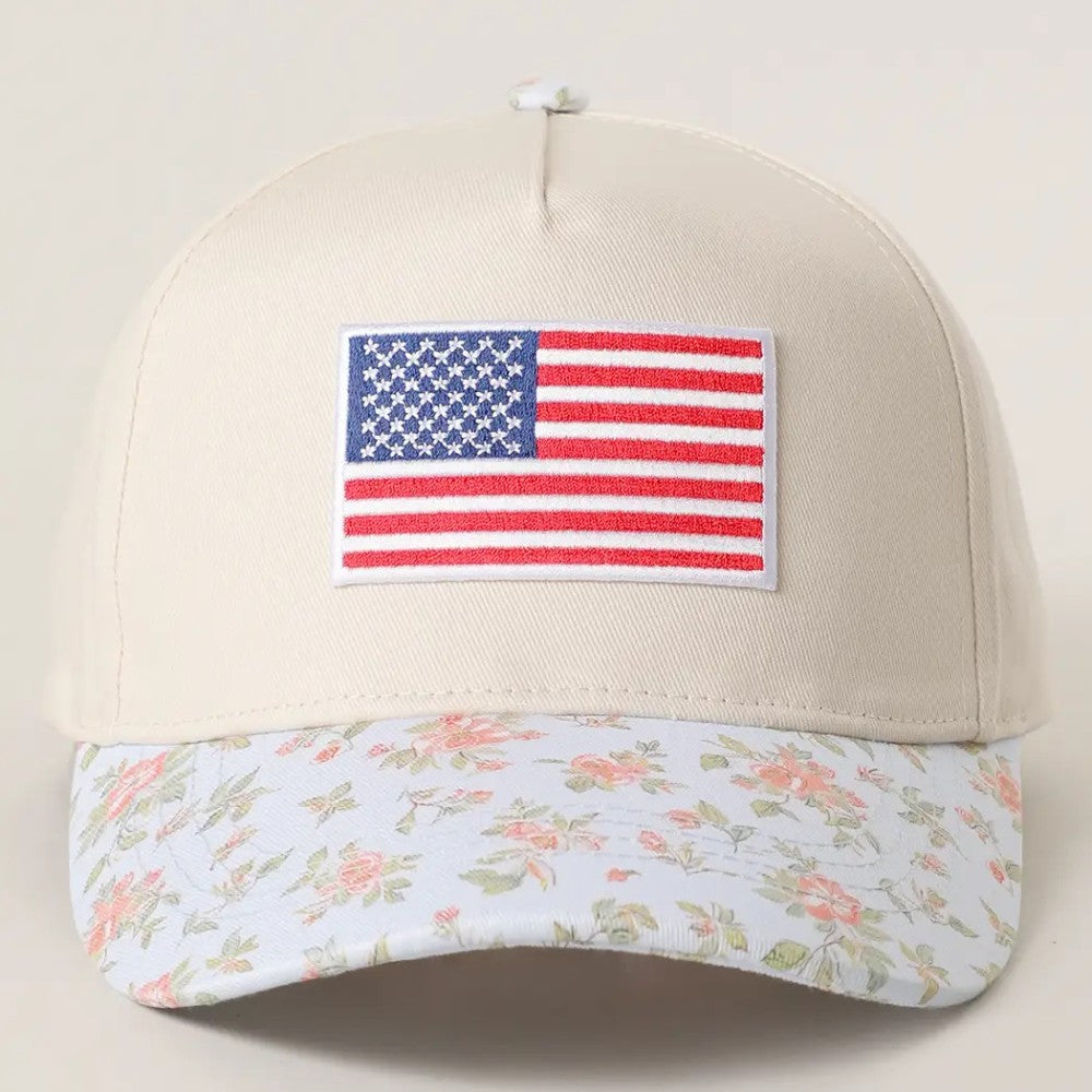 American Flag Embroidered Flower Cap|8023