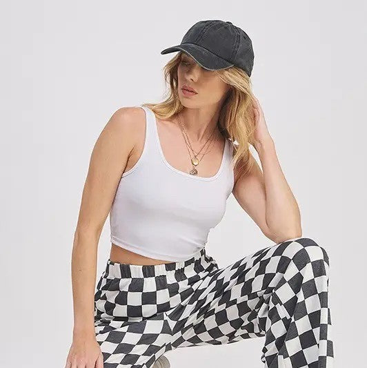 Checkered Wide Leg Knit Pants|8985