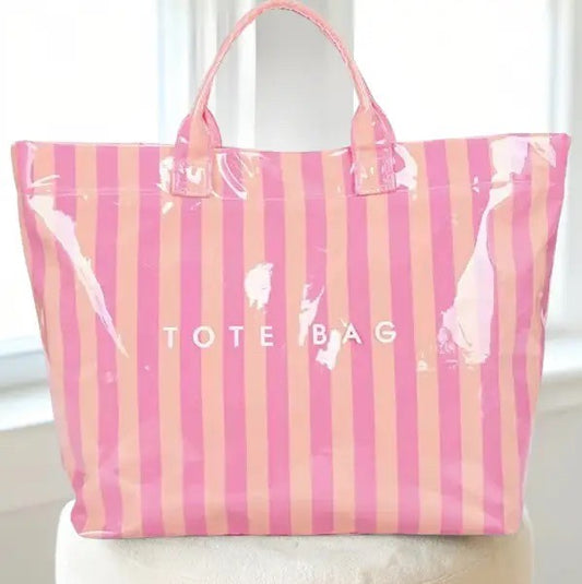 Pink and Orange Striped Tote Bag|8146