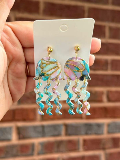 Stainless jelly fish dangling earrings|7901