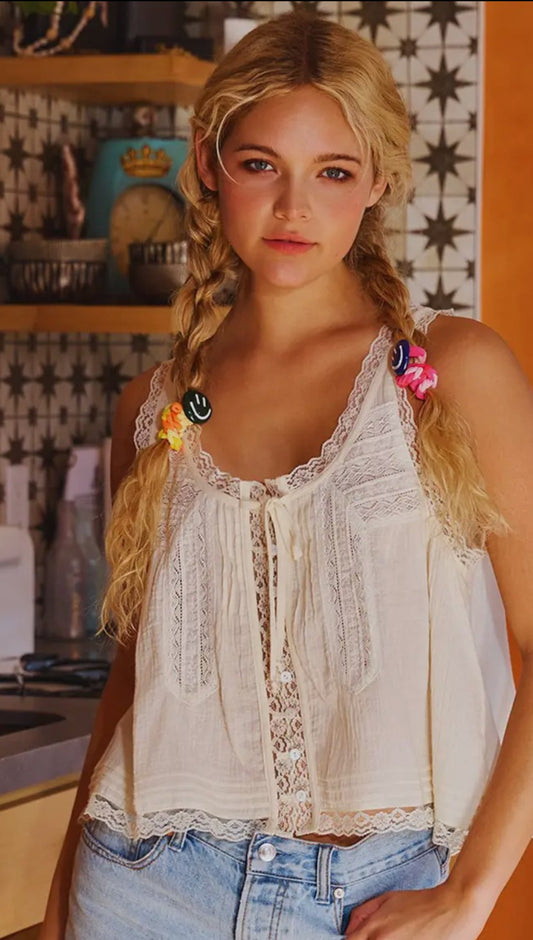 Bucketlist Ivory Lace Tank Top|1648